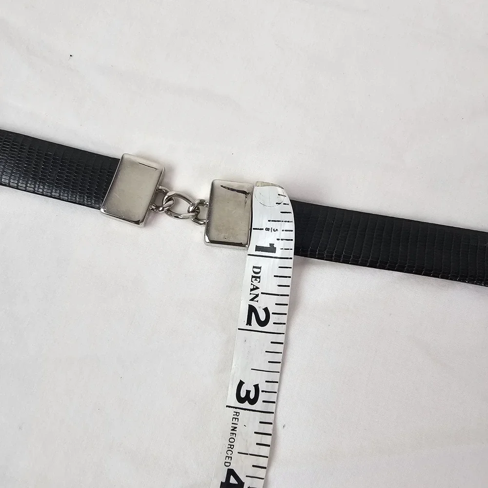 Talbots Leather Belt Italy Medium 32-34 Snake Snakeskin Print Skinny Black Chain